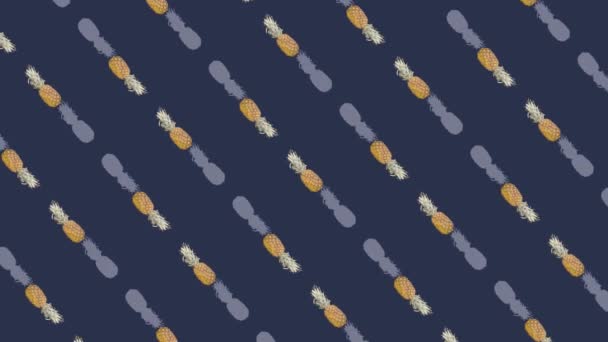 Buntes Muster von Ananas. Ansicht von oben. Minimal tropische Früchte Konzept. Nahtloses Muster mit Ananas. Pop-Art-Design. Realistische Animation. 4K-Videobewegung — Stockvideo