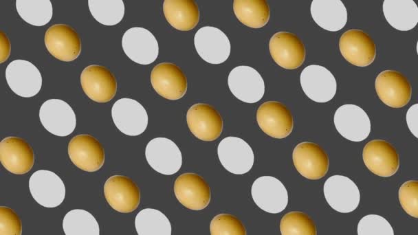 Colorful pattern of chicken eggs. Pop art design. Seamless pattern with egg. Top view. Realistic animation. 4K video motion — Stockvideo