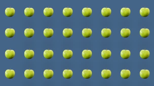 화려 한 과일 패턴의 신선 한 사과. 사과를 곁들인 끈적끈적 한 무늬. 리얼리티 애니메이션. 4K 비디오 모션 — 비디오