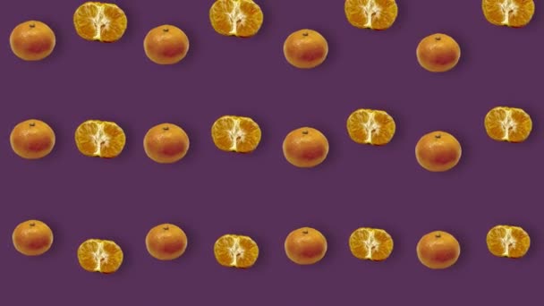 Colorful fruit pattern of fresh tangerines. Seamless pattern with tangerine. Mandarine. Pop art design. Realistic animation. 4K video motion — Vídeo de Stock