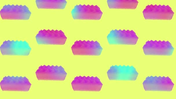 Padrão de esponjas de cozinha em cores de néon holográfico gradiente vibrante. Arte conceitual. Fundo de surrealismo mínimo. Padrão sem costura com esponja. Animação realista. Movimento de vídeo 4K — Vídeo de Stock