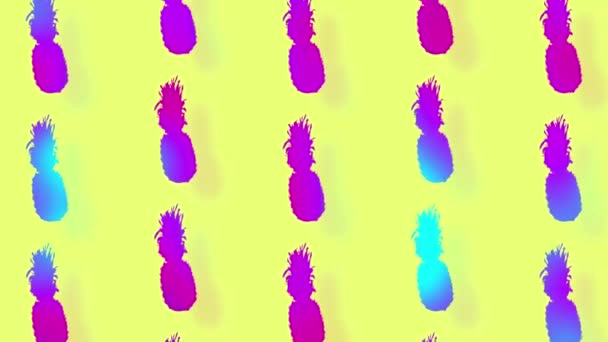 Wzór ananasa w żywych gradientowych kolorach neonów. Sztuka koncepcyjna. Minimalne surrealistyczne tło. Płynny wzór z ananasem. Realistyczna animacja. Ruch wideo 4K — Wideo stockowe