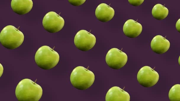 Green fruit pattern of fresh apples. Seamless pattern with apple. Realistic animation. 4K video motion — 图库视频影像