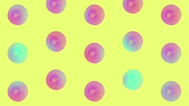 Patrón de mandarinas en colores de neón holográficos de gradiente vibrante. Arte conceptual. Antecedentes surrealistas mínimos. Patrón sin costura con mandarina. Mandarina. Animación realista. Movimiento de vídeo 4K — Vídeo de stock