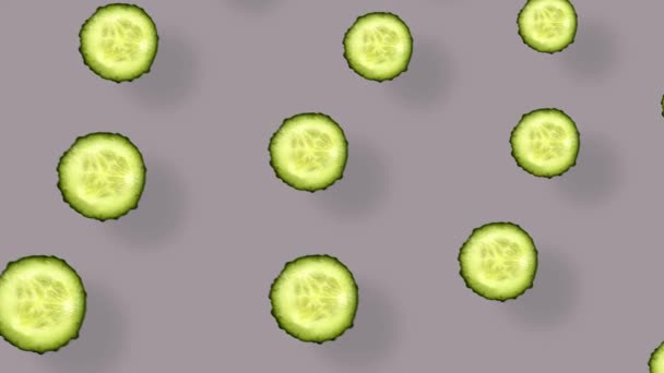 Colorful pattern of fresh cucumbers. Seamless pattern with cucumber slices. Realistic animation. 4K video motion — Stockvideo