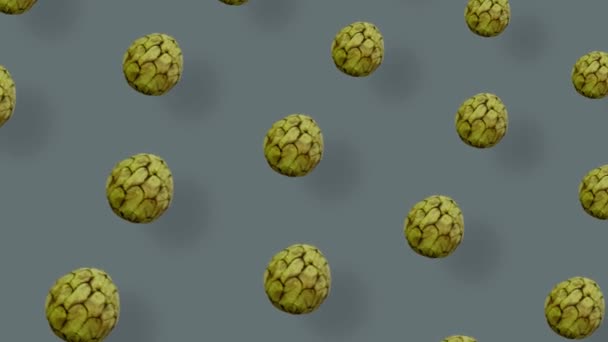 Barevný ovocný vzor čerstvé cherimoje. Bezproblémový vzor s cherimoyou. Jablečný vzor. Tropické abstraktní pozadí. Realistická animace. Pohyb videa 4K — Stock video