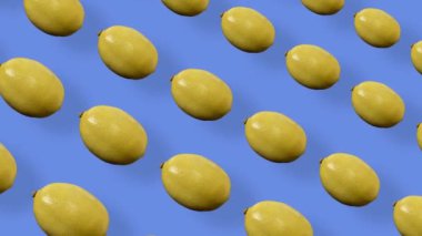 Taze limon renkli meyve deseni. Limonlu kusursuz desen. Pop sanat tasarımı. Gerçekçi animasyon. 4K video hareketi