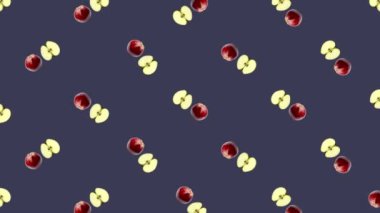 Değişen taze elmaların renkli deseni. Üst Manzara. Elmayla kusursuz desen. Pop sanat tasarımı. Gerçekçi animasyon. 4K video hareketi