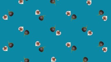 Değişen incirlerden oluşan renkli meyve deseni. İncir dilimlenmiş kusursuz desen. Gerçekçi animasyon. 4K video hareketi
