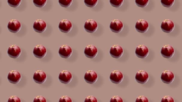 Patrón colorido de manzanas frescas. Vista superior. Patrón sin costuras con manzana. Diseño de arte pop. Animación realista. Movimiento de vídeo 4K — Vídeo de stock
