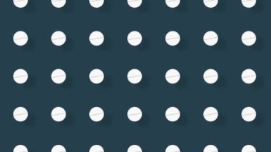 Yeşil arka planda gölgeli renkli haplar. Tabletlerle kusursuz desen. Tıbbi, eczane ve sağlık hizmetleri konsepti. - Yakın çekim. 4K video hareketi