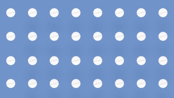 Πολύχρωμο μοτίβο των χαπιών σε μπλε φόντο. Απρόσκοπτη μορφή με δισκία. Ιατρική, φαρμακευτική και υγειονομική περίθαλψη έννοια. Κοντινό πλάνο. 4K κίνηση βίντεο — Αρχείο Βίντεο