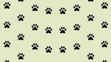 Kedi patilerinin renkli deseni. Kedi patisiyle kusursuz desen. Üst Manzara. Köpek, kedi ayak izi geçmişi. 4K video hareketi