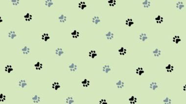 Kedi patilerinin renkli deseni. Kedi patisiyle kusursuz desen. Üst Manzara. Köpek, kedi ayak izi geçmişi. 4K video hareketi