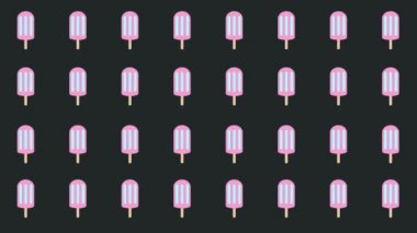 Koyu arkaplanda renkli buzlu şeker deseni. Dondurmayla kusursuz desen. Üst Manzara. Yaz kavramı. 4K video hareketi