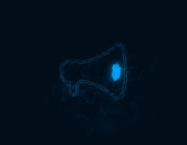 Pleksus etkisi olan megafon ikonu. Noktalarla birleştirilmiş çizgiler. Görüntü