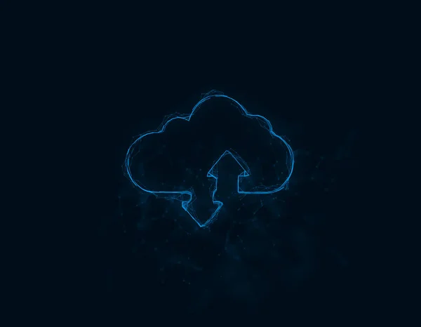Cloud download and upload icon with plexus effect. Connected lines with dots. Illustration — Stock Photo, Image