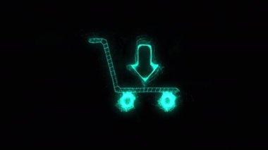 Pleksus etkisi olan bir alışveriş arabası ikonu. Noktalarla birleştirilmiş çizgiler. Çizgiler pleksus