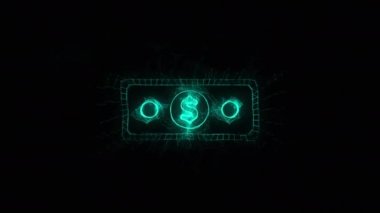 Pleksus etkisi olan banknot dolar simgesi. Noktalarla birleştirilmiş çizgiler. Çizgiler pleksus