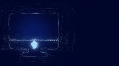Pleksus sanat efektli bilgisayar monitörü simgesi. Noktalarla birleştirilmiş çizgiler. Çizgiler pleksus