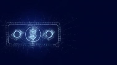 Pleksus etkisi olan banknot dolar simgesi. Noktalarla birleştirilmiş çizgiler. Çizgiler pleksus
