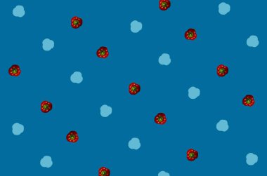 Mavi arka planda taze kırmızı biber deseni var. Bulgar kırmızı biberi. Üst Manzara. Düz yatıyordu. Pop sanat tasarımı