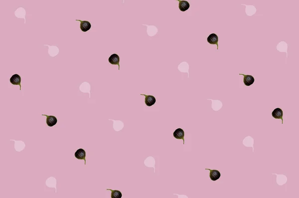 Bunte Fruchtmuster frischer Feigen auf rosa Hintergrund. Ansicht von oben. Flach lag er. Pop-Art-Design — Stockfoto