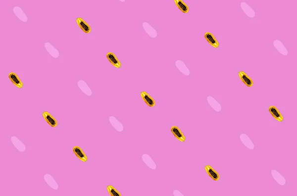 Colorful fruit pattern of fresh papaya on pink background. Top view. Flat lay. Pop art design — Stock Photo, Image