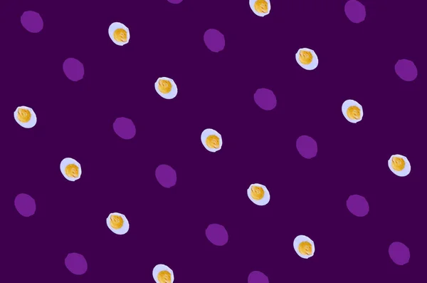 Colorful pattern of chicken eggs on violet background. Top view. Flat lay. Pop art design — Stock Photo, Image