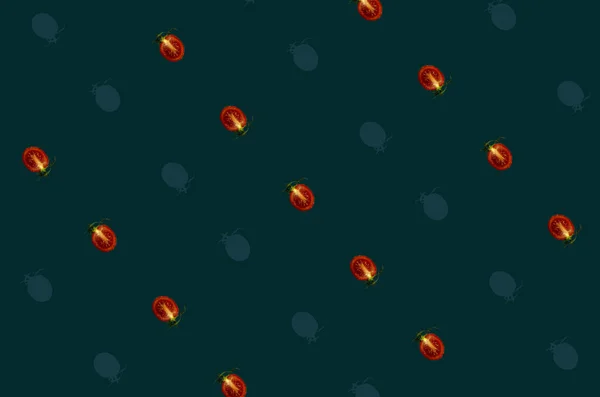Buntes Muster frischer roter Tomaten auf dunkelgrünem Hintergrund. Ansicht von oben. Flach lag er. Pop-Art-Design — Stockfoto