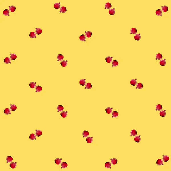 Colorful fruit pattern of fresh pomegranates on orange background. Top view. Flat lay. Pop art design — Stock Photo, Image