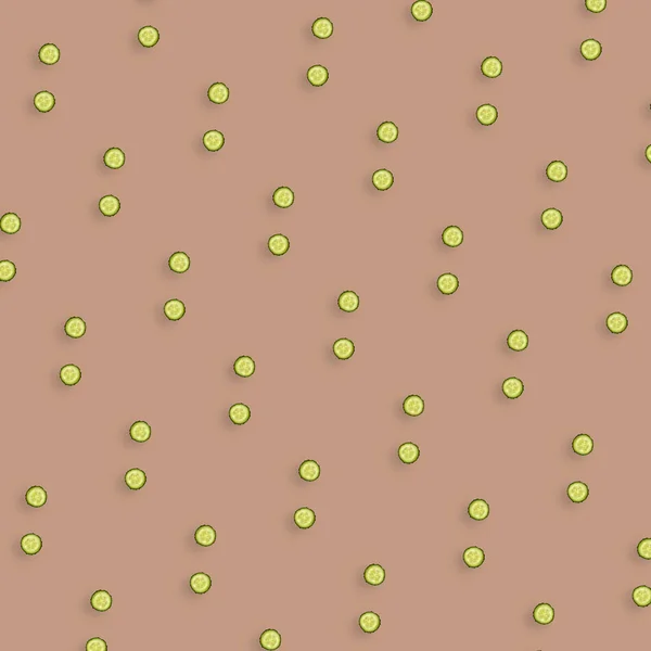 Πολύχρωμο μοτίβο φρέσκων κομματιών αγγουριού σε καφέ φόντο. Στο πάνω μέρος. Επίπεδη. Σχεδιασμός ποπ τέχνης — Φωτογραφία Αρχείου