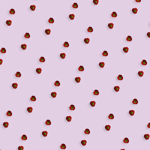 Красочный узор свежей паприки на розовом фоне. Болгарский красный перец. Вид сверху. Плоский лежал. Поп-арт дизайн — стоковое фото
