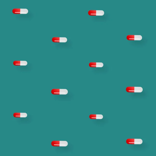 Kleurrijk patroon van pillen op turquoise achtergrond. Naadloos patroon met capsules. Medisch, farmaceutisch en gezondheidsconcept — Stockfoto