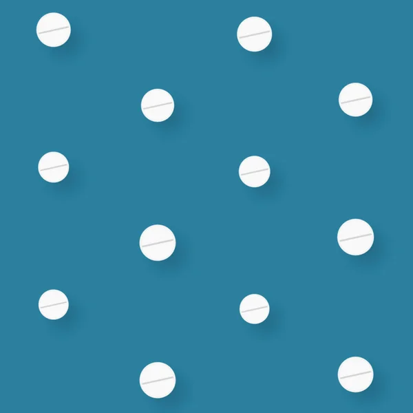 Kleurrijk patroon van pillen op blauwe achtergrond. Naadloos patroon met tabletten. Medisch, farmaceutisch en gezondheidsconcept — Stockfoto