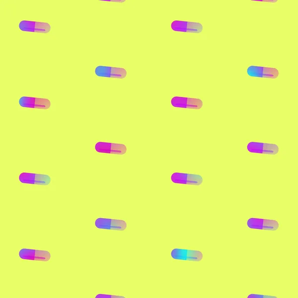 Padrão de comprimidos em cores de néon holográfico gradiente vibrante. Arte conceitual. Padrão sem costura com cápsulas. Conceito de medicina, farmácia e saúde — Fotografia de Stock