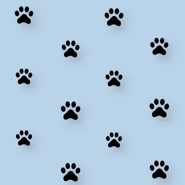 青の背景に猫の爪のカラフルなパターン。猫の足でシームレスなパターン。犬、猫の足跡の背景 — ストック写真