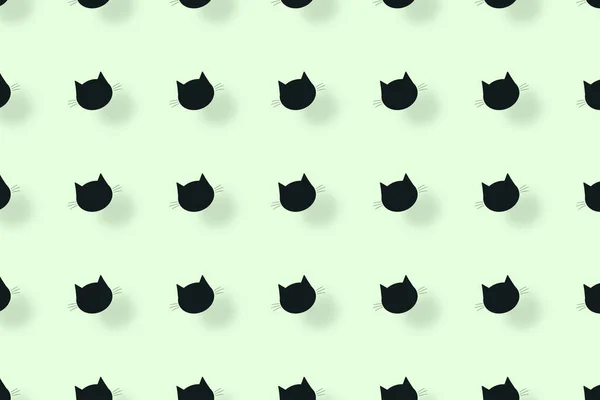 검은 고양이의 화려 한 무늬는 밝은 녹색 바탕에 그림자가 드리워져 있다. 고양이 얼굴에 물기 없는 무늬. 위에서 본 풍경 — 스톡 사진