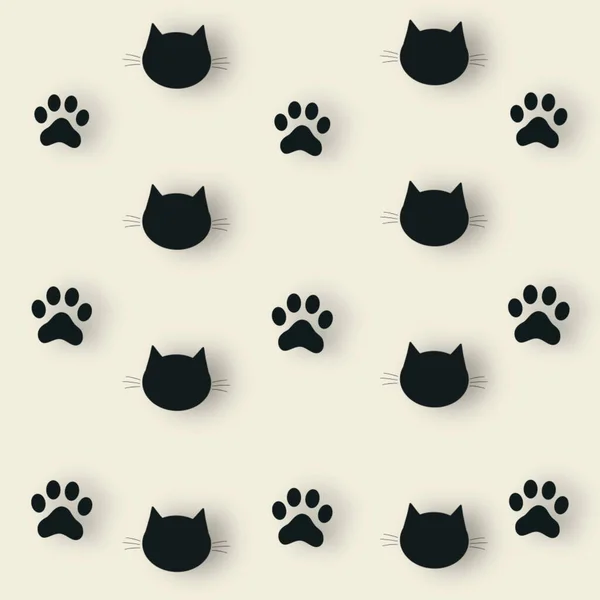 Colorful pattern of black cat heads and paws. Seamless pattern with cat paw and faces — Stock Photo, Image