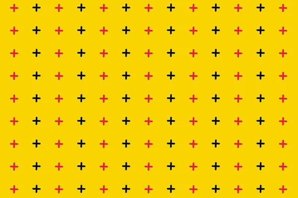 Візерунок чорно-рожевих геометричних фігур у ретро, стилі Мемфіс 80-х 90-х років. Хрести формуються на жовтому тлі. Вінтажний абстрактний фон — стокове фото