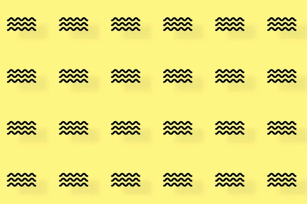 Patrón de formas geométricas negras en estilo retro, memphis 80s 90s. Zigzag elementos sobre fondo amarillo. Fondo abstracto vintage —  Fotos de Stock