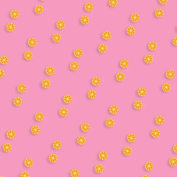 Padrão de fruta colorido de fatias de laranja no fundo rosa. Padrão sem costura com laranja. Vista superior — Fotografia de Stock