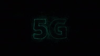 Pleksus etkisi olan 5G başlığı. Noktalarla birleştirilmiş çizgiler. Satır başlığı plexus
