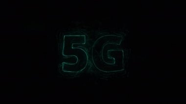 Pleksus etkisi olan 5G başlığı. Noktalarla birleştirilmiş çizgiler. Satır başlığı plexus