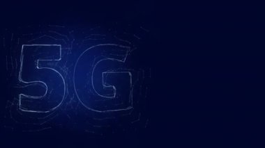 Pleksus etkisi olan 5G başlığı. Noktalarla birleştirilmiş çizgiler. Satır başlığı plexus