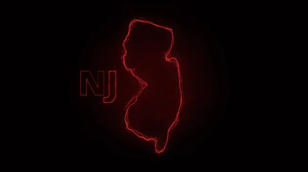 Plexus-flache Landkarte, die den Bundesstaat New Jersey aus den Vereinigten Staaten von Amerika auf schwarzem Hintergrund zeigt. USA. Plexuskarte von New Jersey — Stockfoto