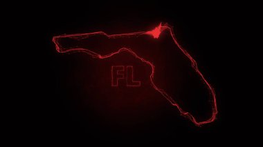 Plexus düz haritası, Amerika Birleşik Devletleri 'nden Florida eyaletini siyah arka planda gösteriyor. ABD. Florida Plexus haritası