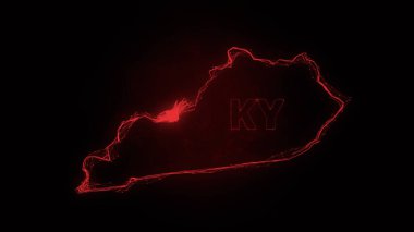 Plexus düz haritası siyah arka planda Amerika Birleşik Devletleri 'nden Kentucky eyaletini gösteriyor. ABD. Kentucky Plexus haritası