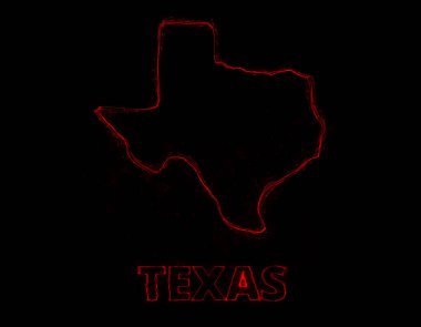 Plexus düz haritası siyah arka planda Amerika Birleşik Devletleri 'nden Teksas eyaletini gösteriyor. ABD. Teksas 'ın Plexus haritası