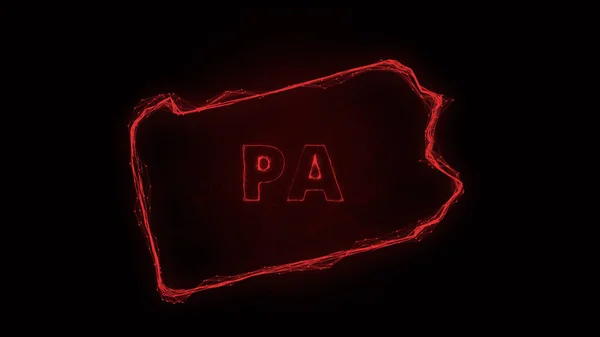 Plexus-flache Landkarte, die den Bundesstaat Pennsylvania aus dem Vereinigten Staat von Amerika auf schwarzem Hintergrund zeigt. USA. Plexuskarte von Pennsylvania — Stockfoto